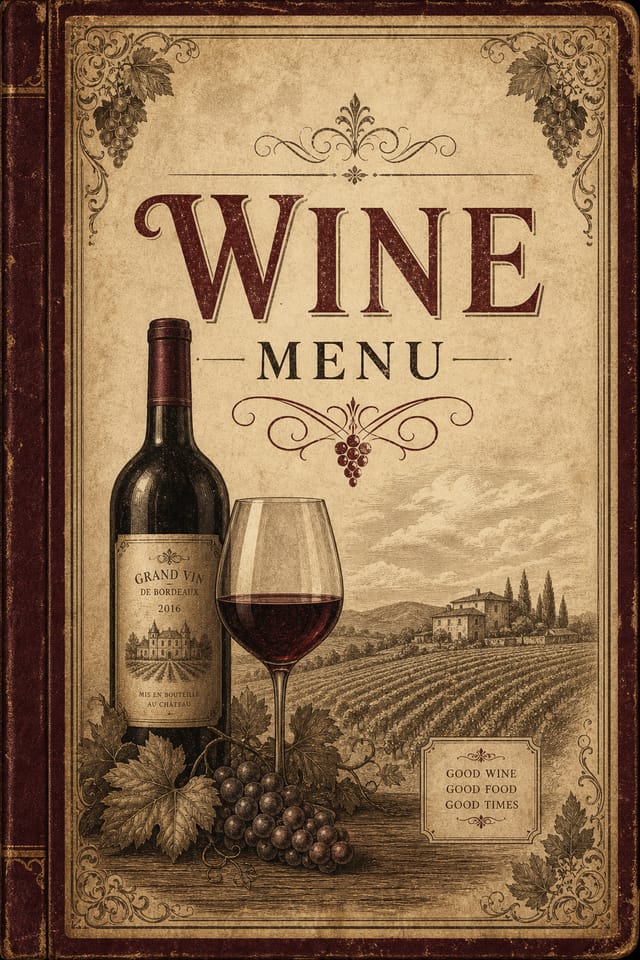 Wine Menu — vintage style menu cover