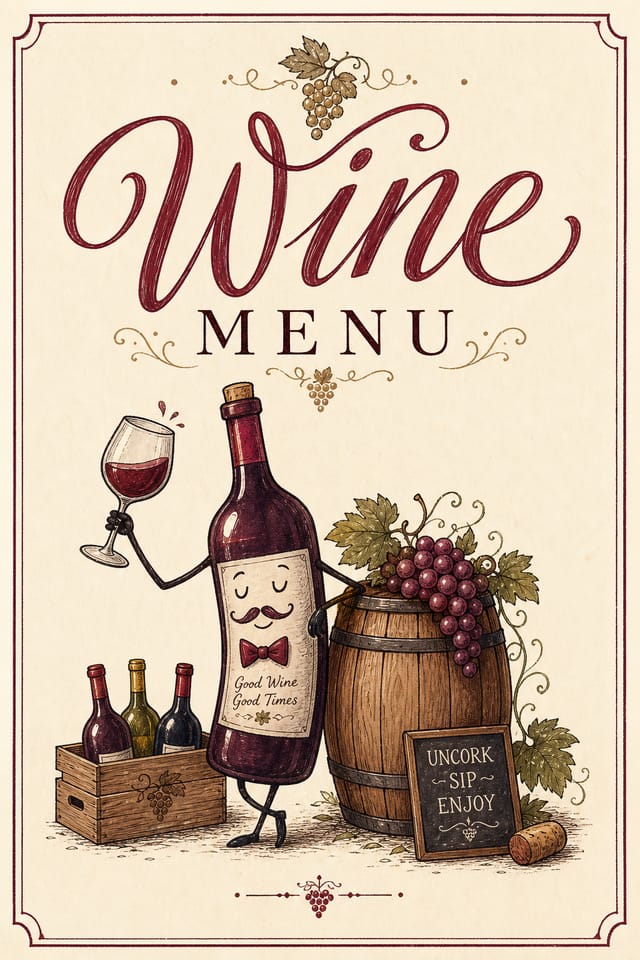 Wine Menu — illustration style menu cover