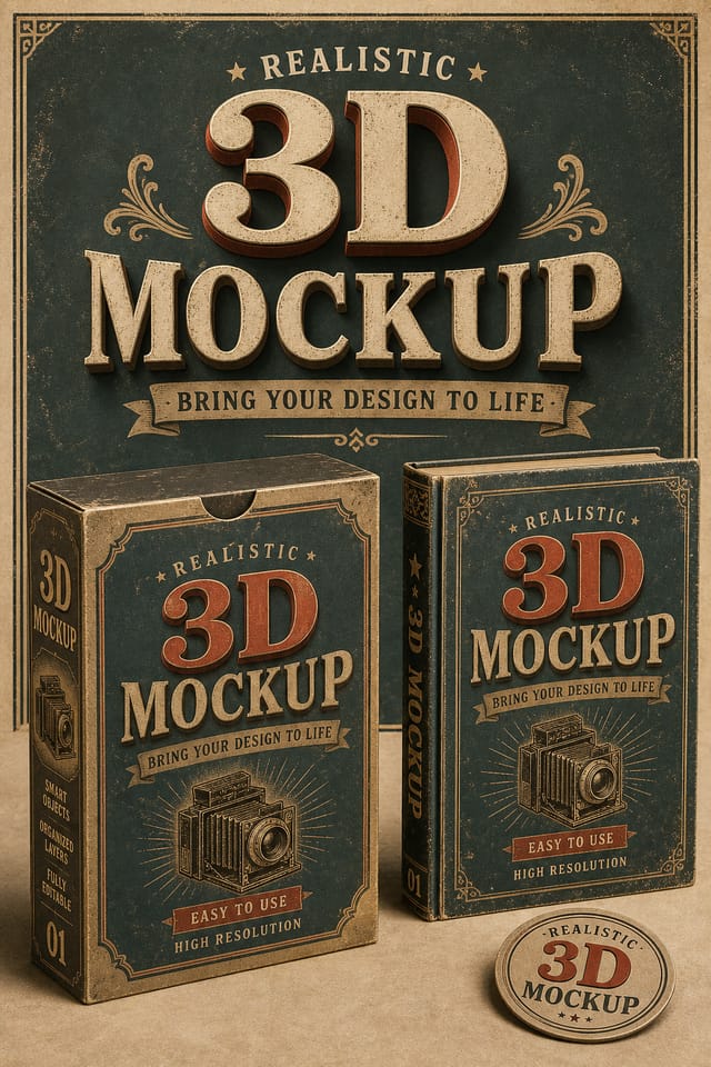 3D Mockup — vintage style product mockup