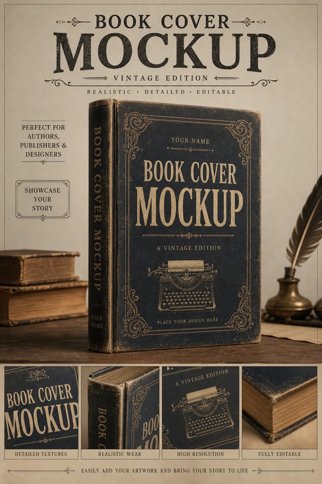Book Cover Mockup — vintage style product mockup