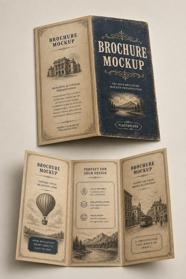 Brochure Mockup — vintage style product mockup
