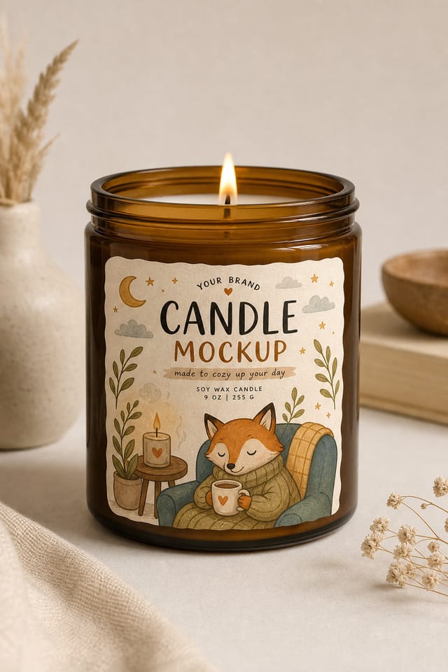 Candle Mockup — illustration style product mockup