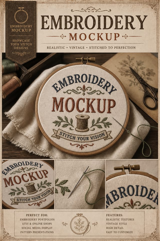 Embroidery Mockup — vintage style product mockup