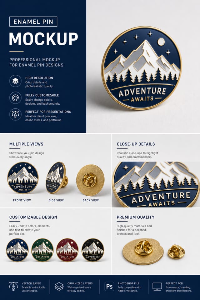 Enamel Pin Mockup — corporate style product mockup