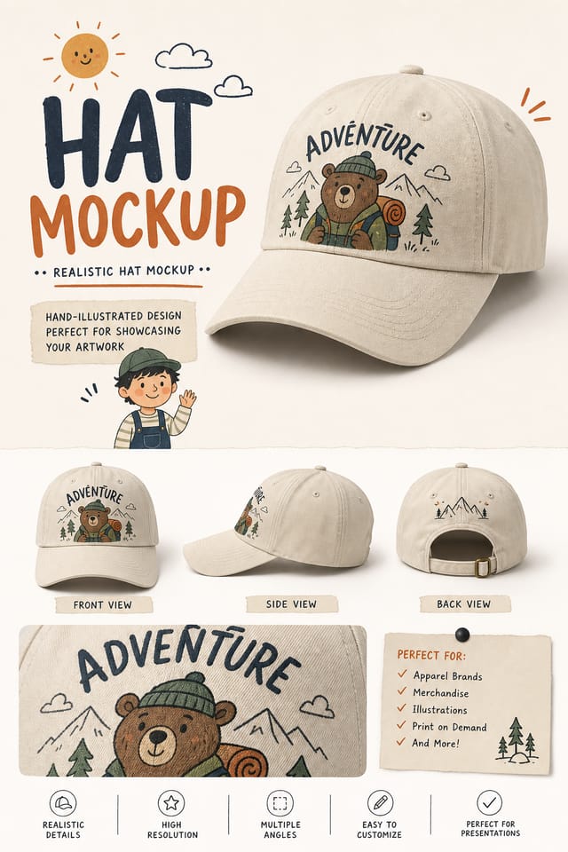 Hat Mockup — illustration style product mockup
