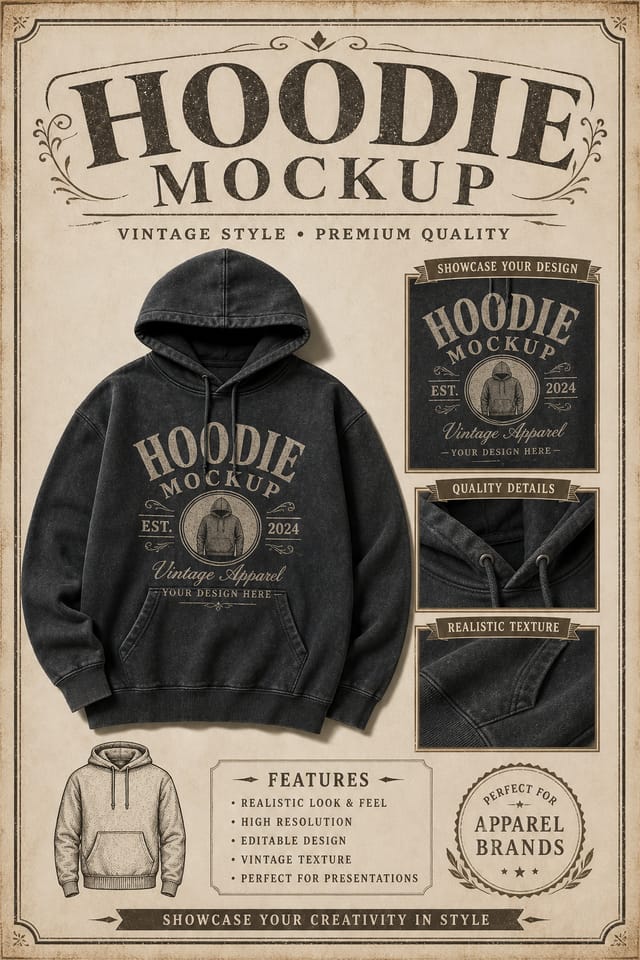Hoodie Mockup — vintage style product mockup