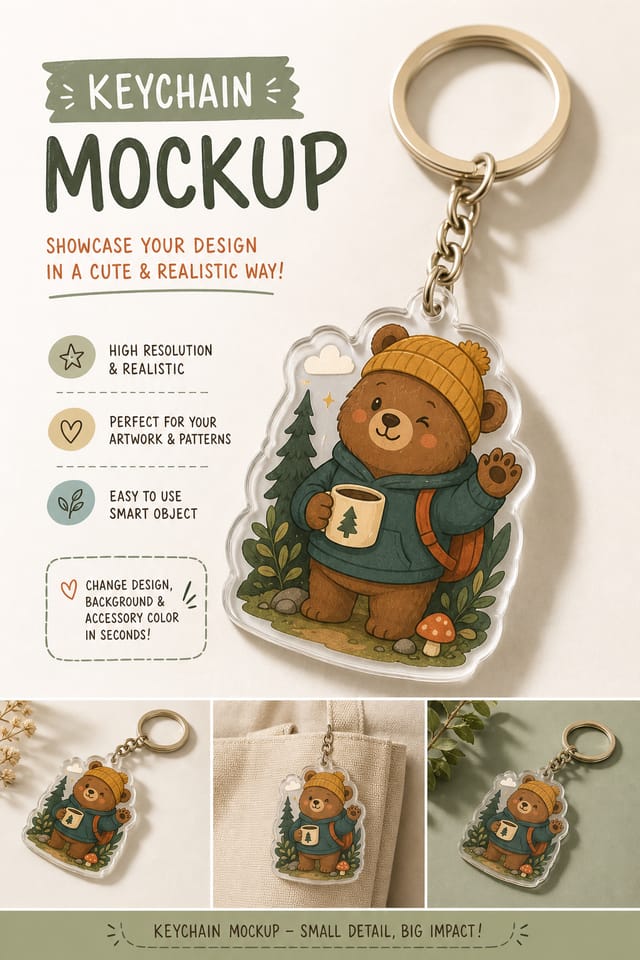 Keychain Mockup — illustration style product mockup