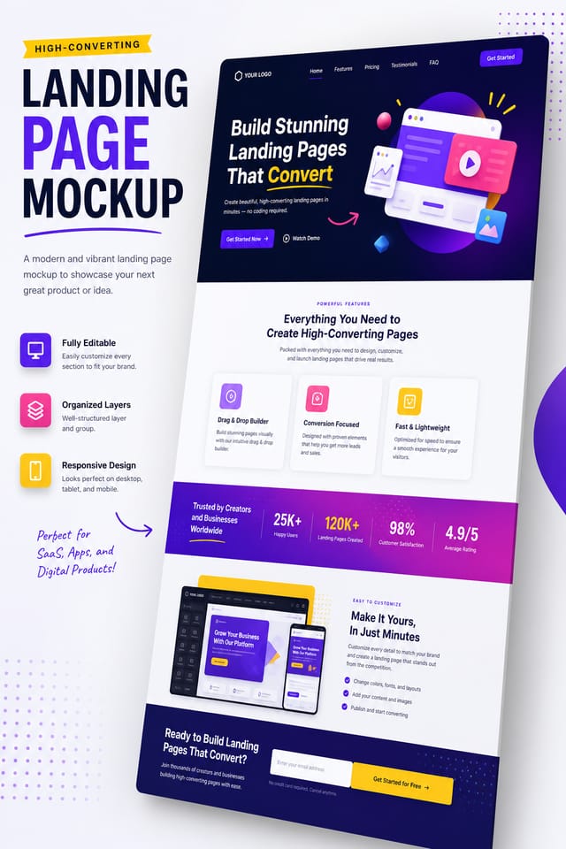 Landing Page Mockup — vibrant style product mockup