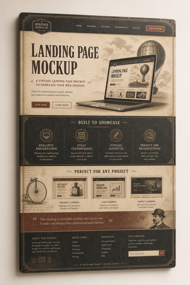 Landing Page Mockup — vintage style product mockup