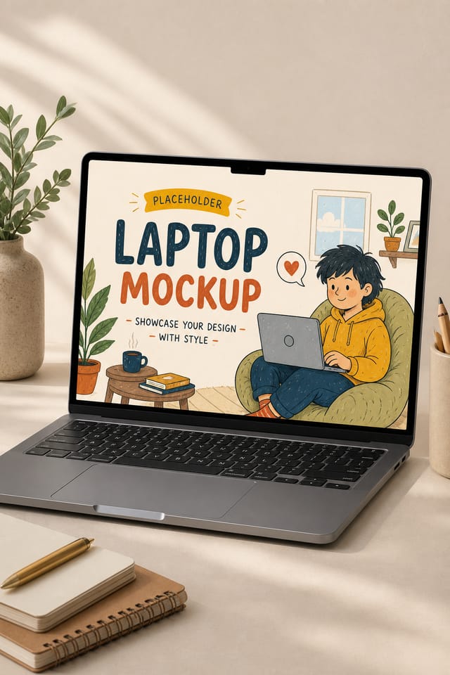 Laptop Mockup — illustration style product mockup