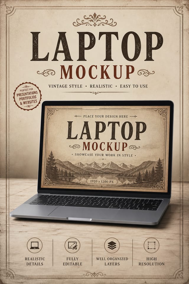 Laptop Mockup — vintage style product mockup