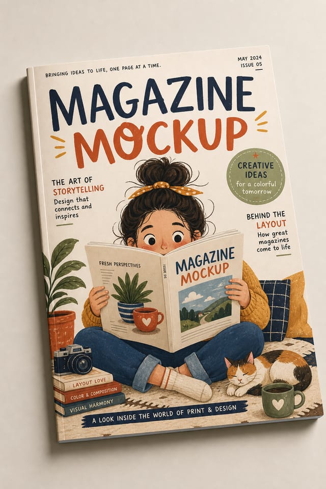 Magazine Mockup — illustration style product mockup