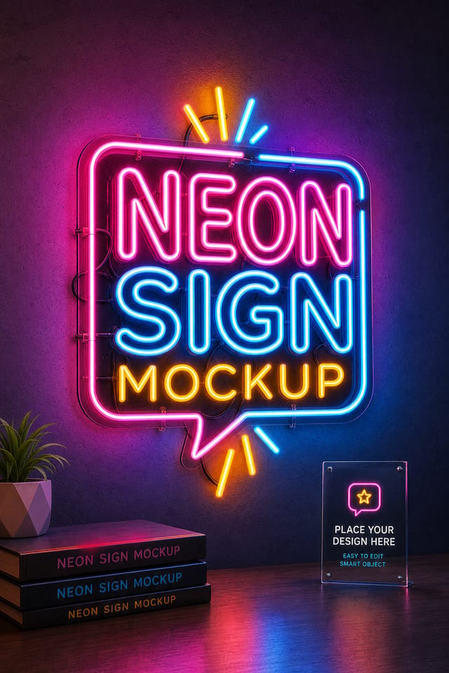 Neon Sign Mockup — vibrant style product mockup