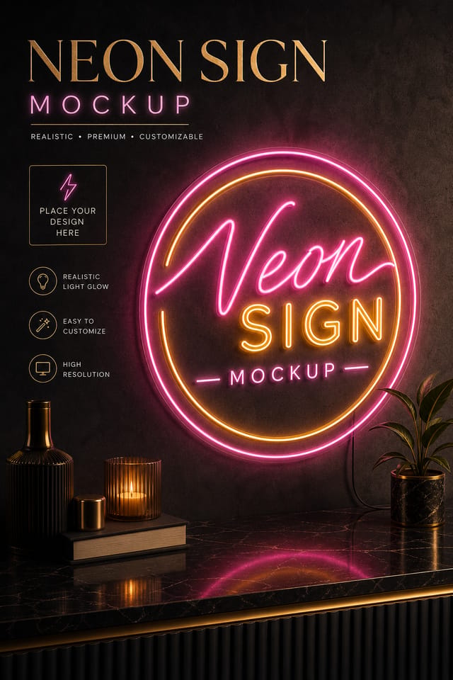 Neon Sign Mockup — elegant style product mockup