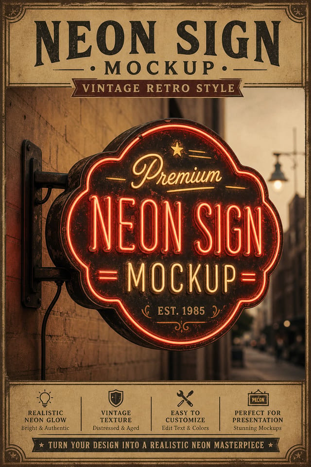 Neon Sign Mockup — vintage style product mockup