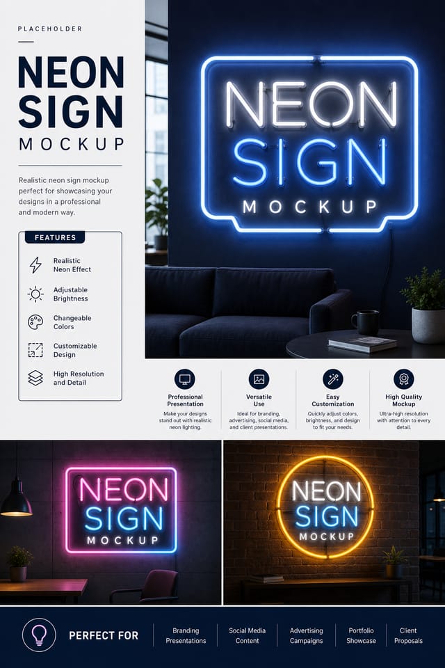 Neon Sign Mockup — corporate style product mockup