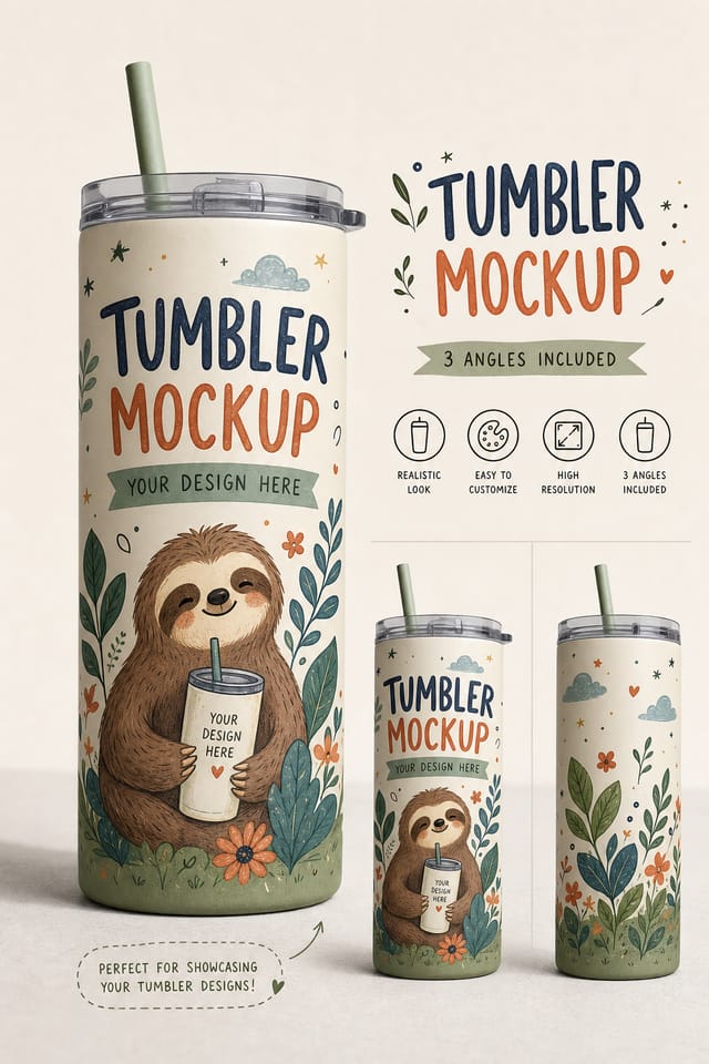 Tumbler Mockup — illustration style product mockup