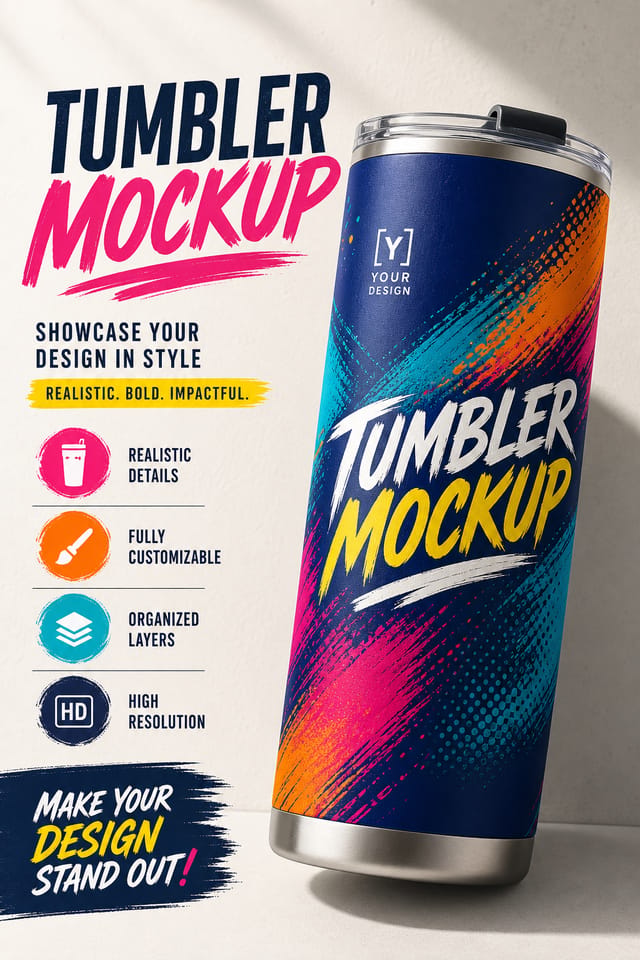 Tumbler Mockup — vibrant style product mockup