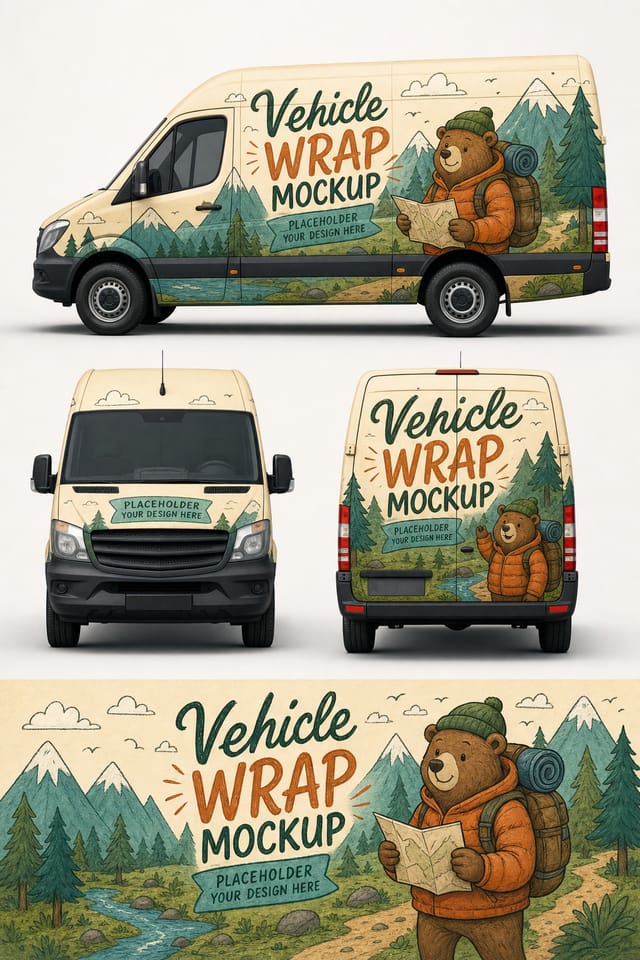 Vehicle Wrap Mockup — illustration style product mockup