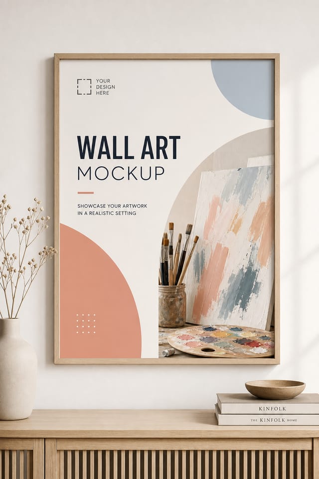 Wall Art Mockup — modern style product mockup, featuring paintbrushes, palette, canvas, creative imagery