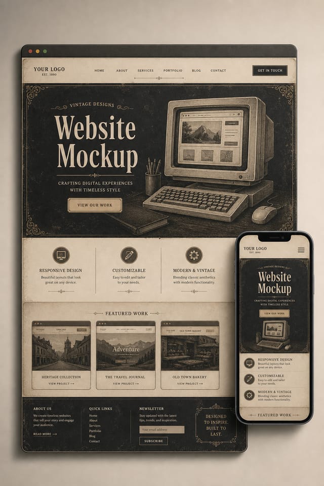 Website Mockup — vintage style product mockup