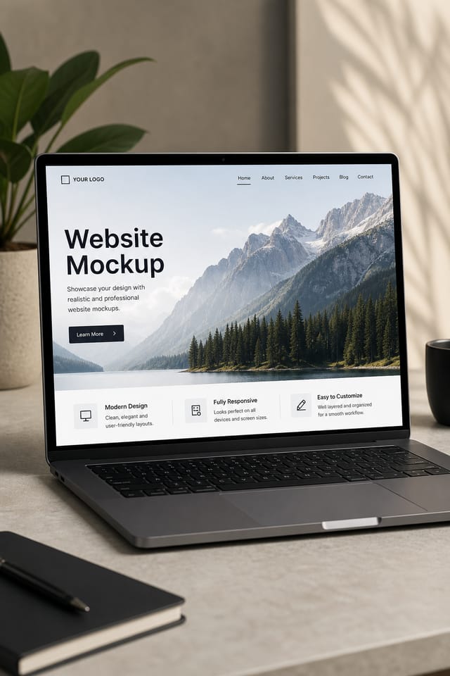 Website Mockup — photo-realistic style product mockup