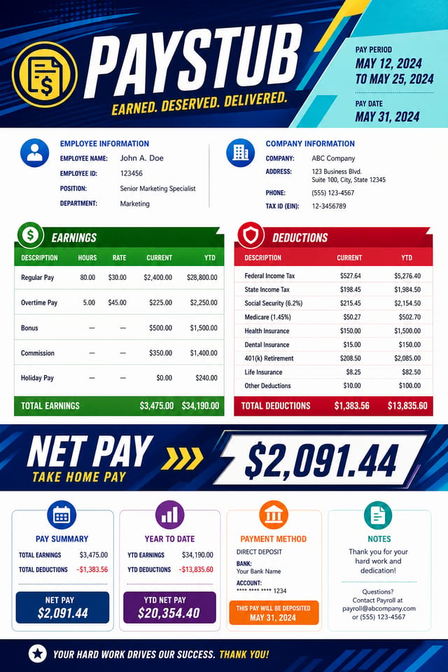 Paystub — vibrant style paystub