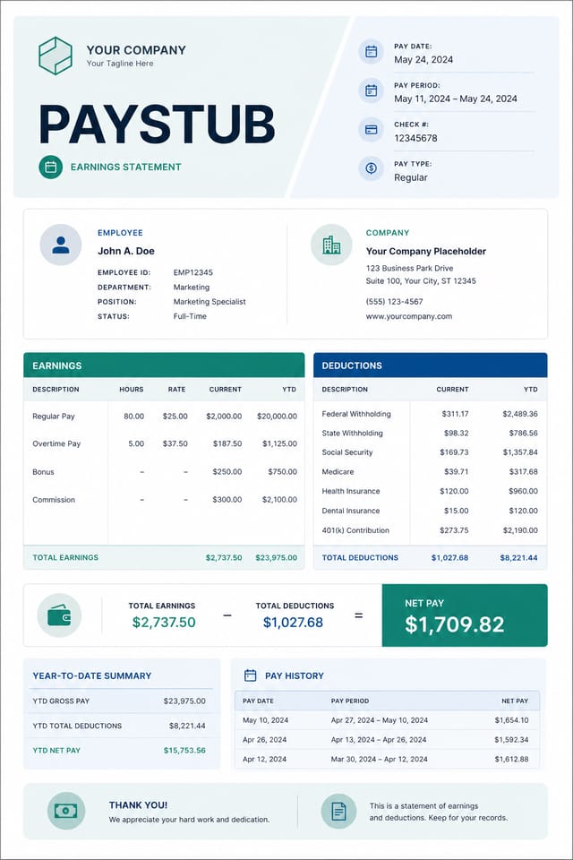 Paystub — modern style paystub