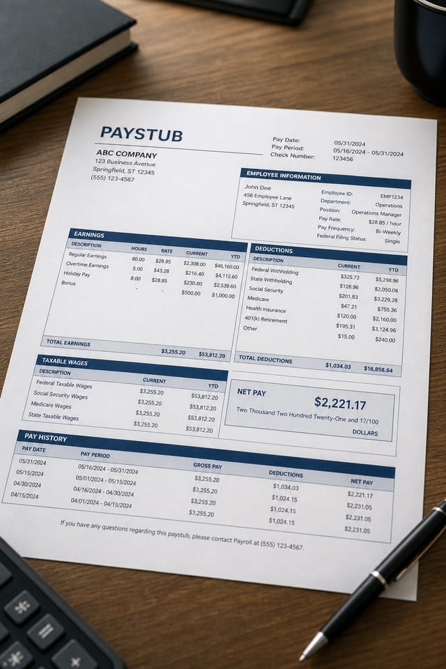 Paystub — photo-realistic style paystub