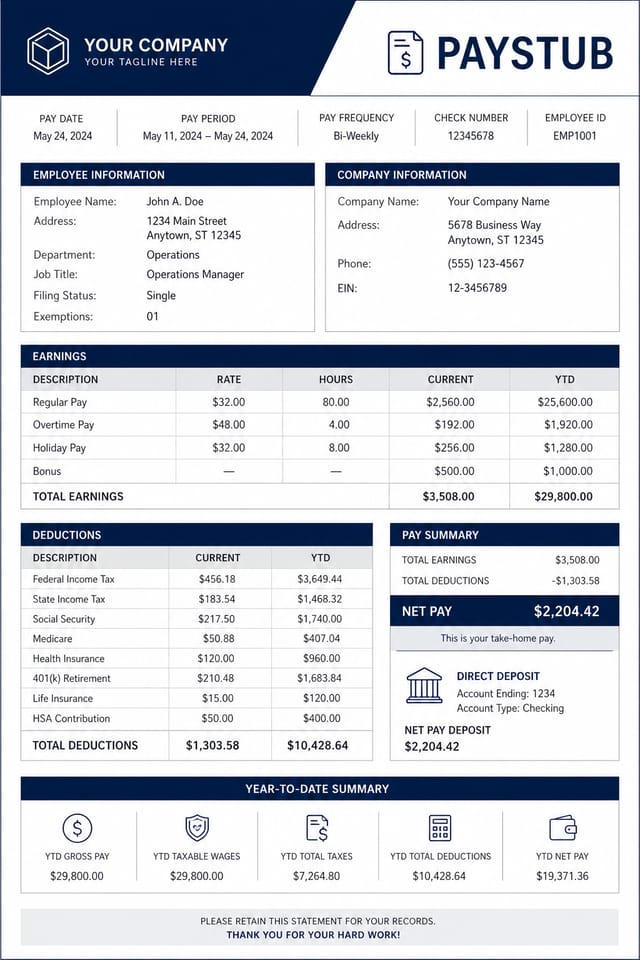 Paystub — corporate style paystub