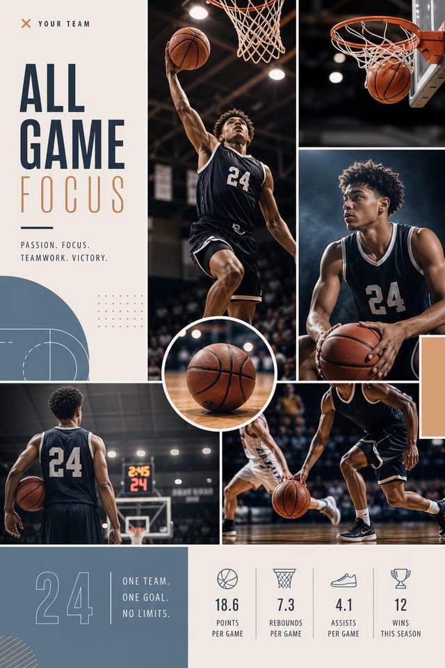 Basketball Photo Collage — modern style photo collage layout
