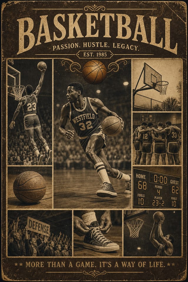 Basketball Photo Collage — vintage style photo collage layout