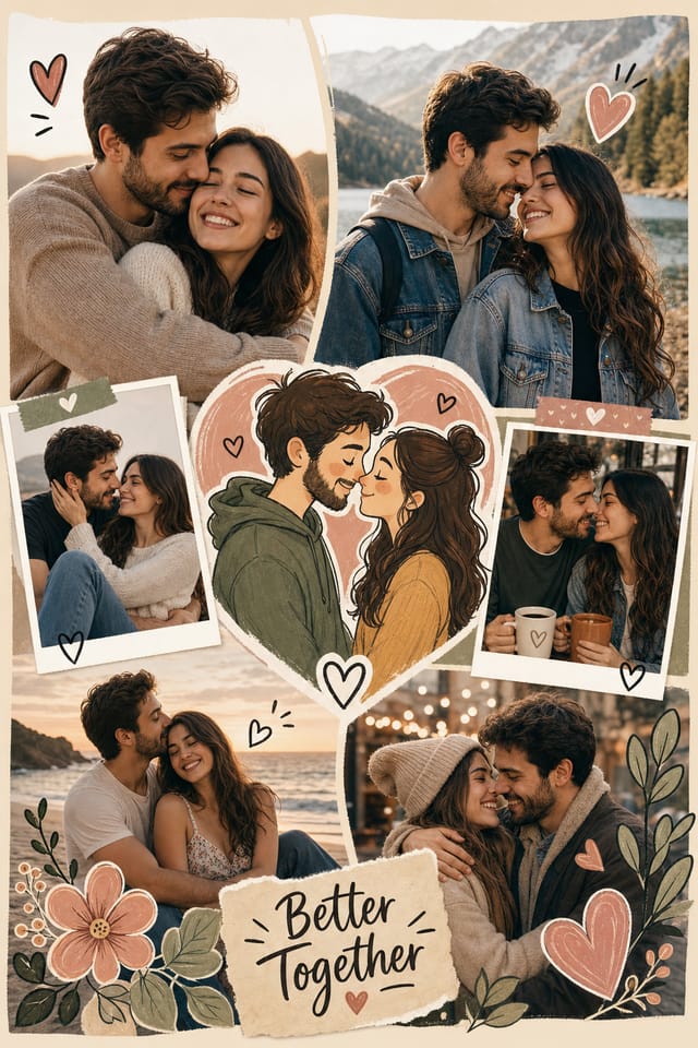 Couples Photo Collage — illustration style photo collage layout