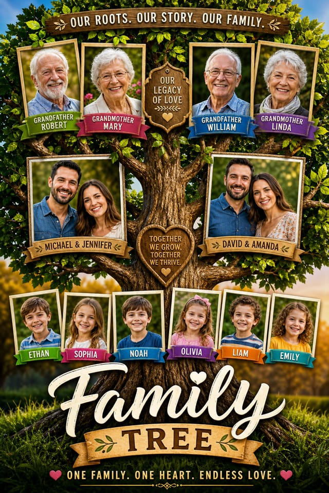 Family Tree Photo Collage — vibrant style photo collage layout
