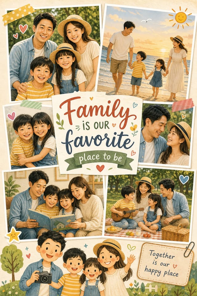 Family Photo Collage — illustration style photo collage layout