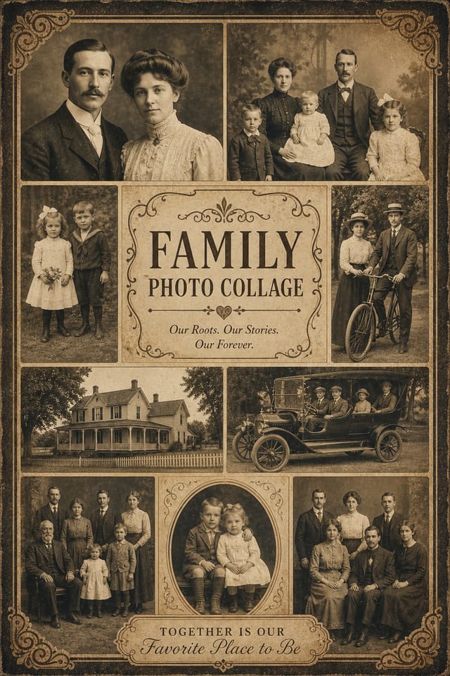 Family Photo Collage — vintage style photo collage layout