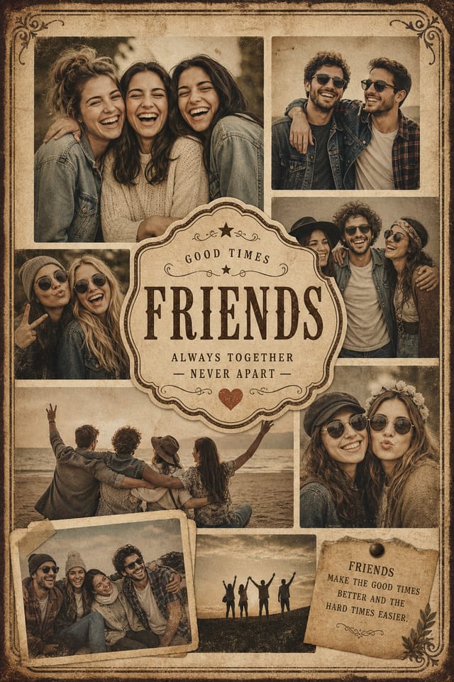 Friend Photo Collage — vintage style photo collage layout