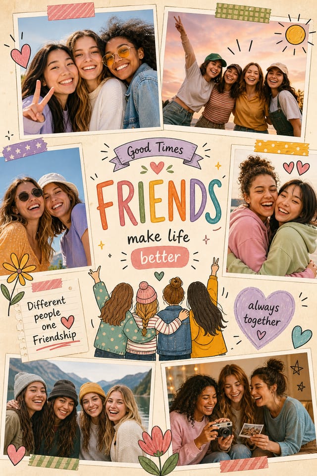 Friend Photo Collage — illustration style photo collage layout