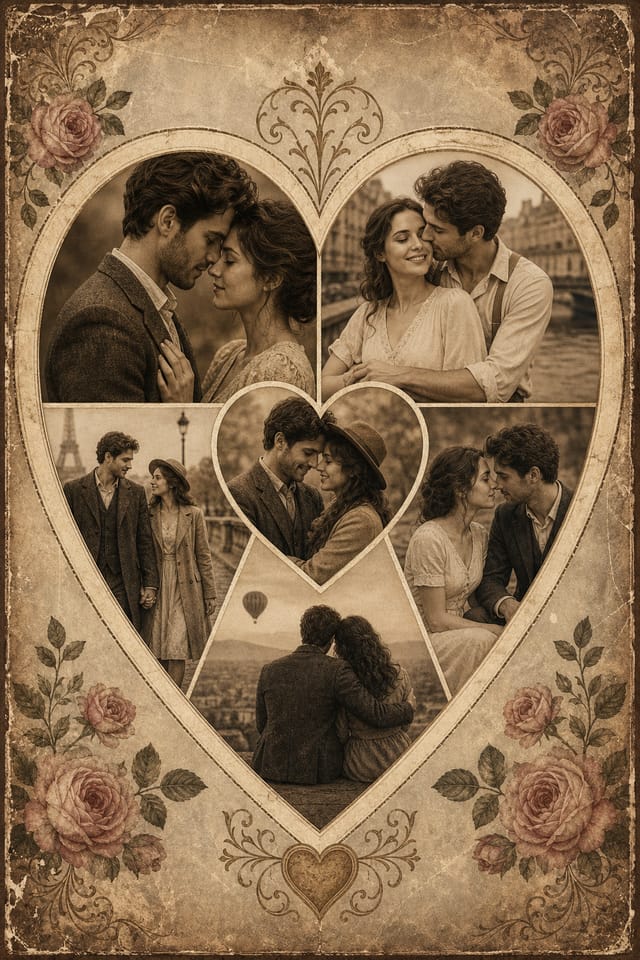 Heart Photo Collage — vintage style photo collage layout