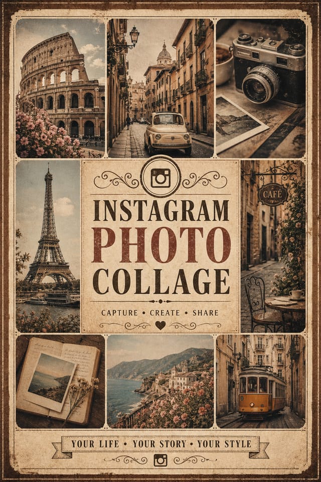 Instagram Photo Collage — vintage style photo collage layout