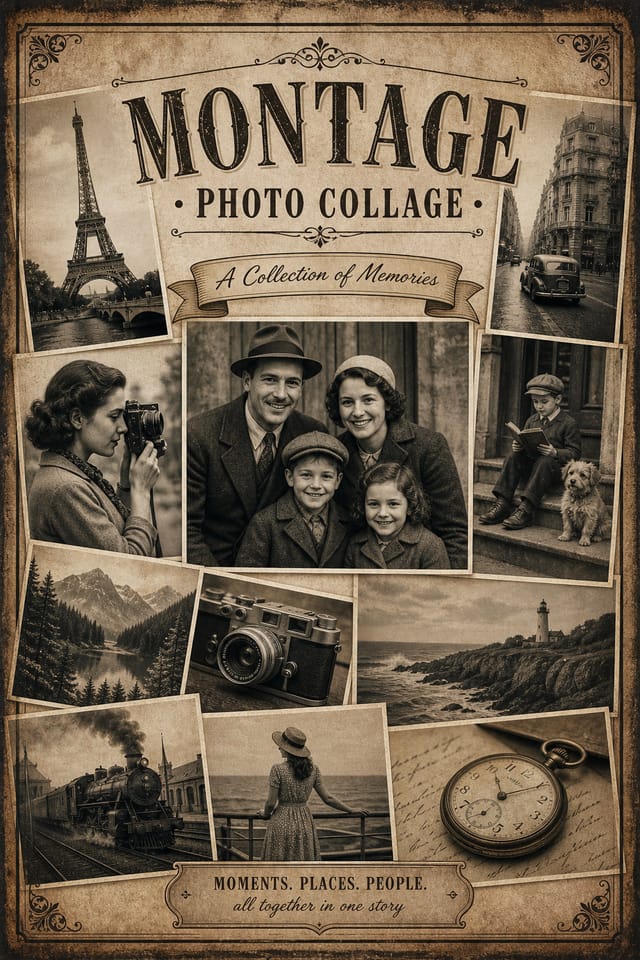 Montage Photo Collage — vintage style photo collage layout