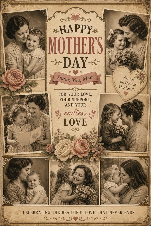 Mother's Day Photo Collage — vintage style photo collage layout