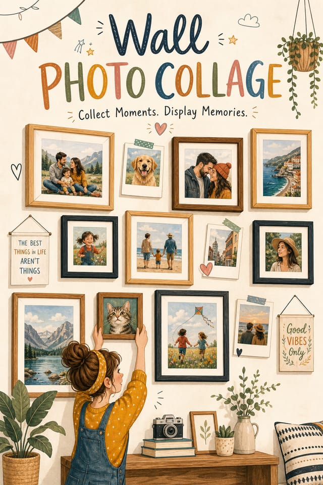 Wall Photo Collage — illustration style photo collage layout