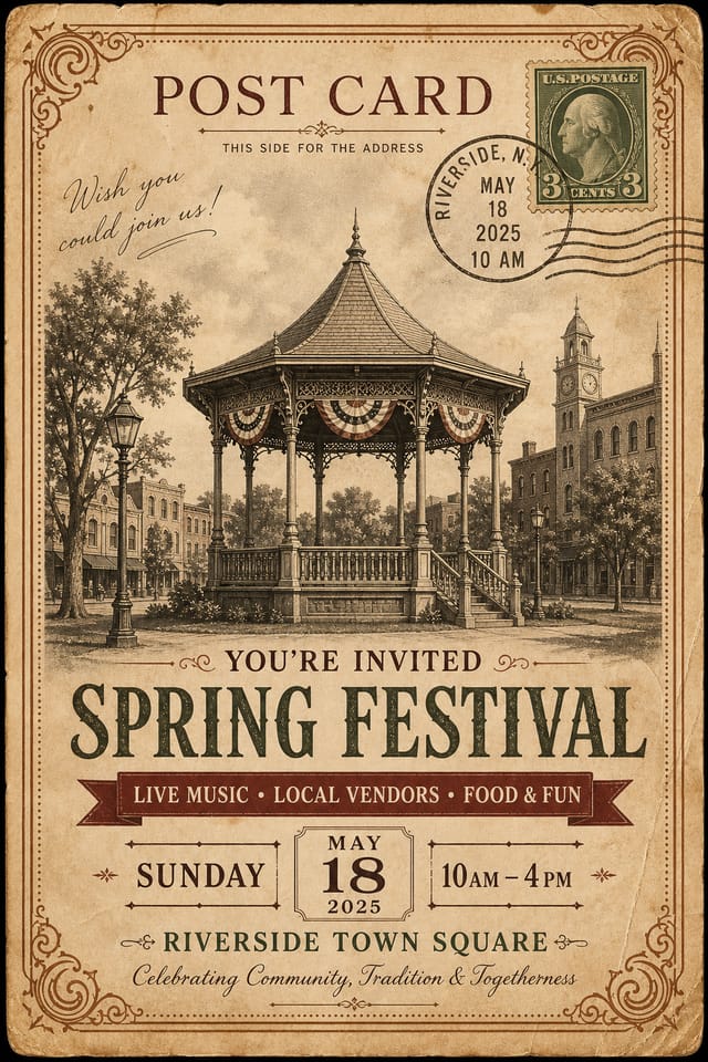 Event Postcard — vintage style postcard front
