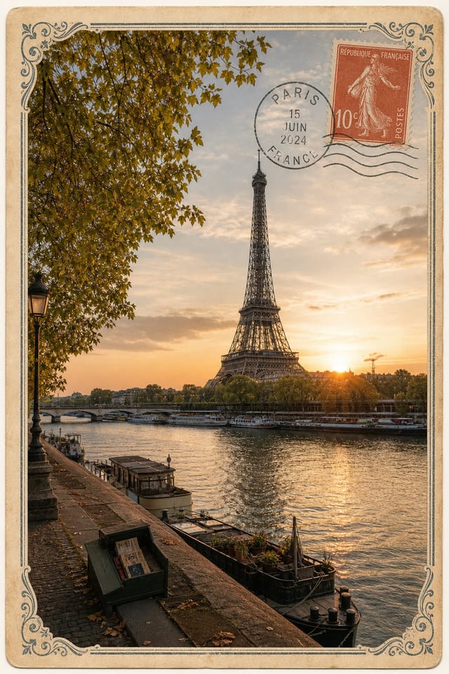 French Postcard — photo-realistic style postcard front