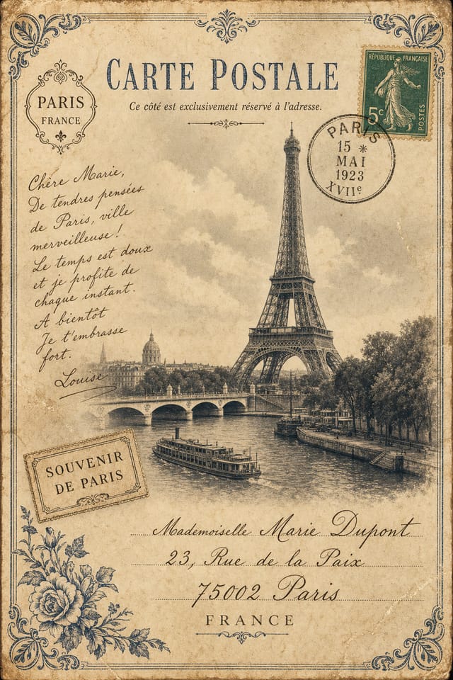 French Postcard — vintage style postcard front