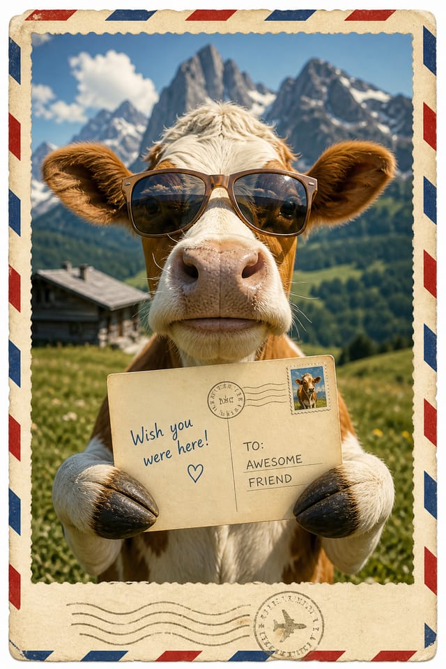 Funny Postcard — photo-realistic style postcard front