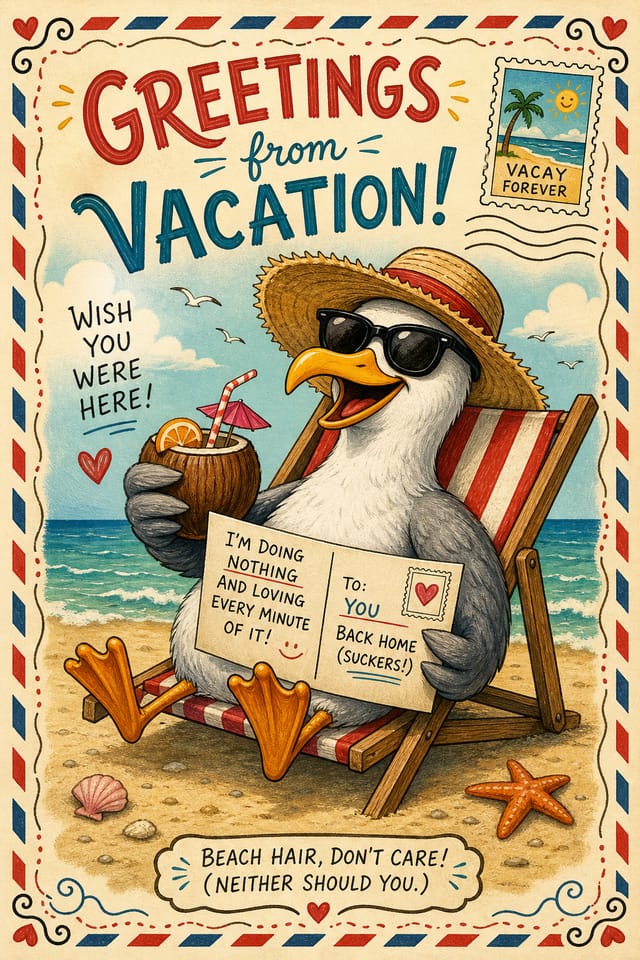 Funny Postcard — illustration style postcard front