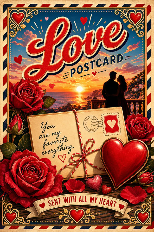 Love Postcard — vibrant style postcard front