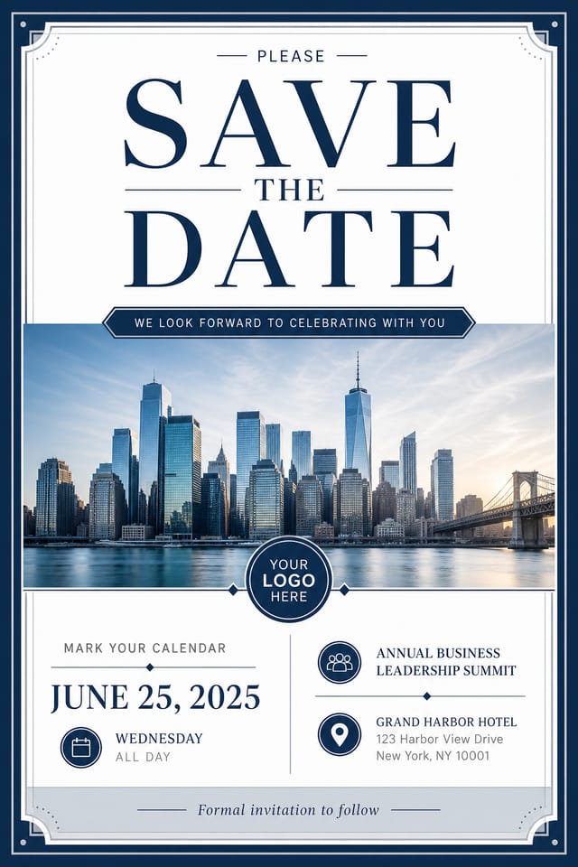 Save The Date Postcard — corporate style postcard front